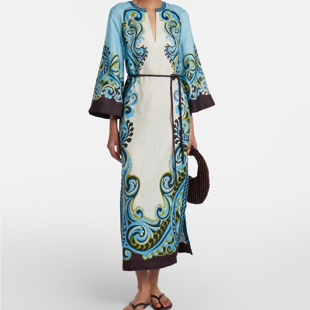 Alemais Natalia Blue and Ivory Printed Midi Dress
